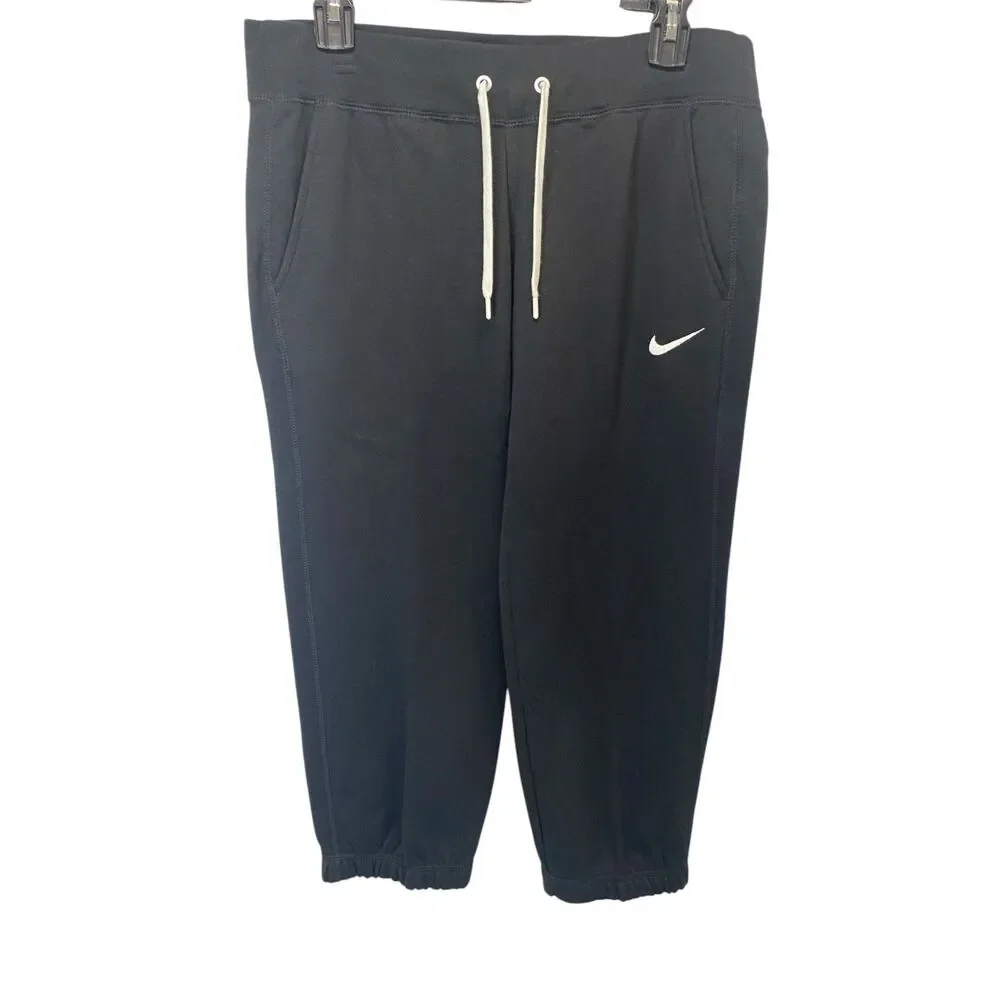 Nike Cropped Pants Women Size M Black Cotton Blend Athleisure Casual 883767-010
